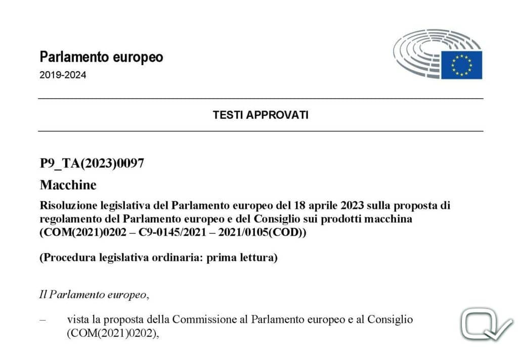 Regolamento Macchine - Testo approvato dal parlamento 18-04-23 (italiano)